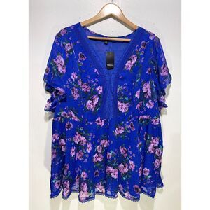 Torrid babydoll peasant shirt blue floral laced Y2K business casual women 5x New